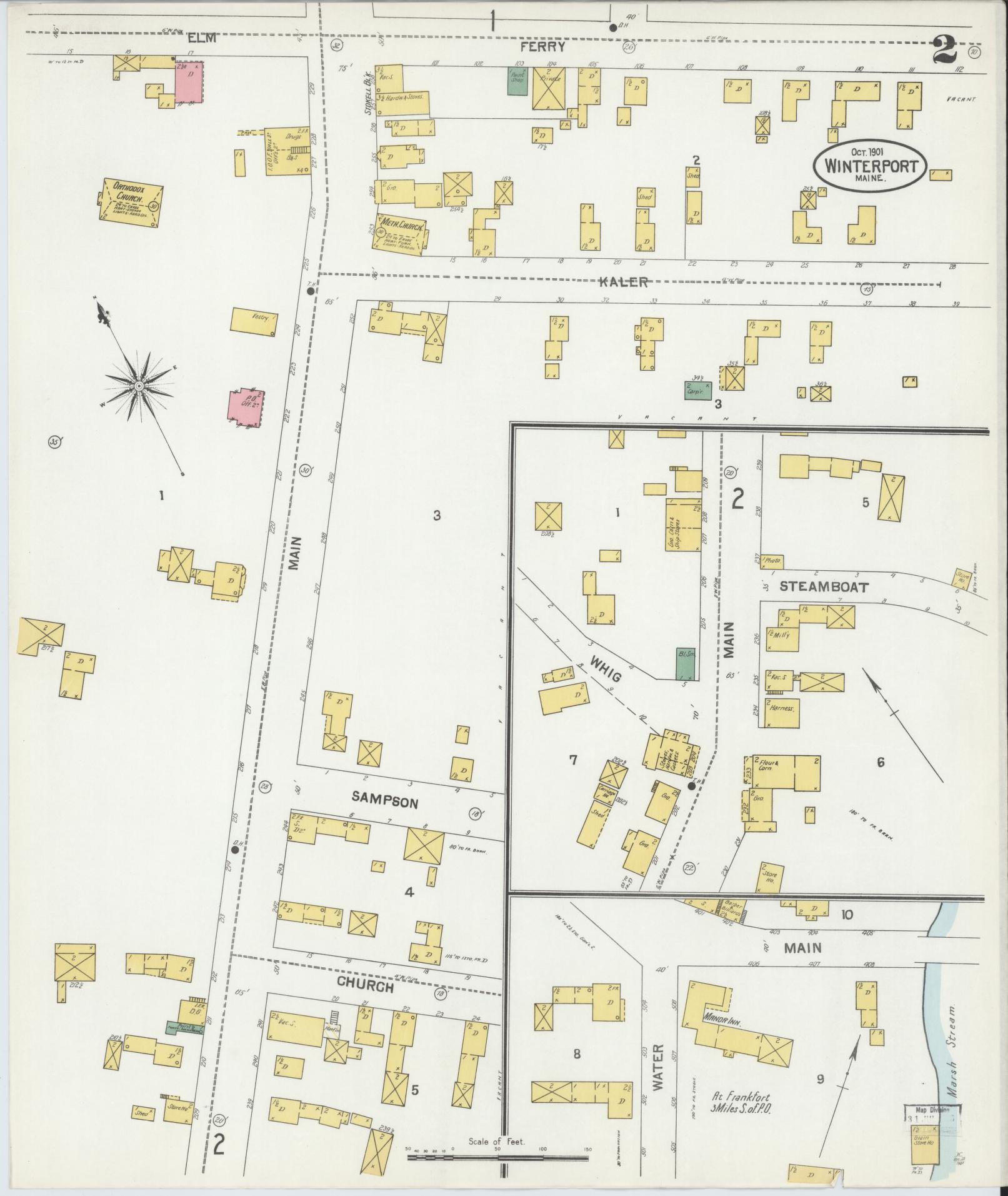 Sanborn Fire Insurance Map from Winterport, Waldo County, Maine (1901), Sheet #0002 - Complete Map Set gallery image, historic Sanborn map, vintage wall art, Maine Maine