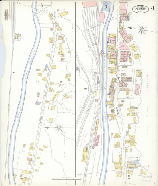 Sanborn Fire Insurance Map from Clifton, Greenlee County, Arizona (1904), Sheet #0004 - Historic Sanborn Fire Insurance Map Print, vintage old map wall art, antique decor, genealogy gift, Arizona Arizona map