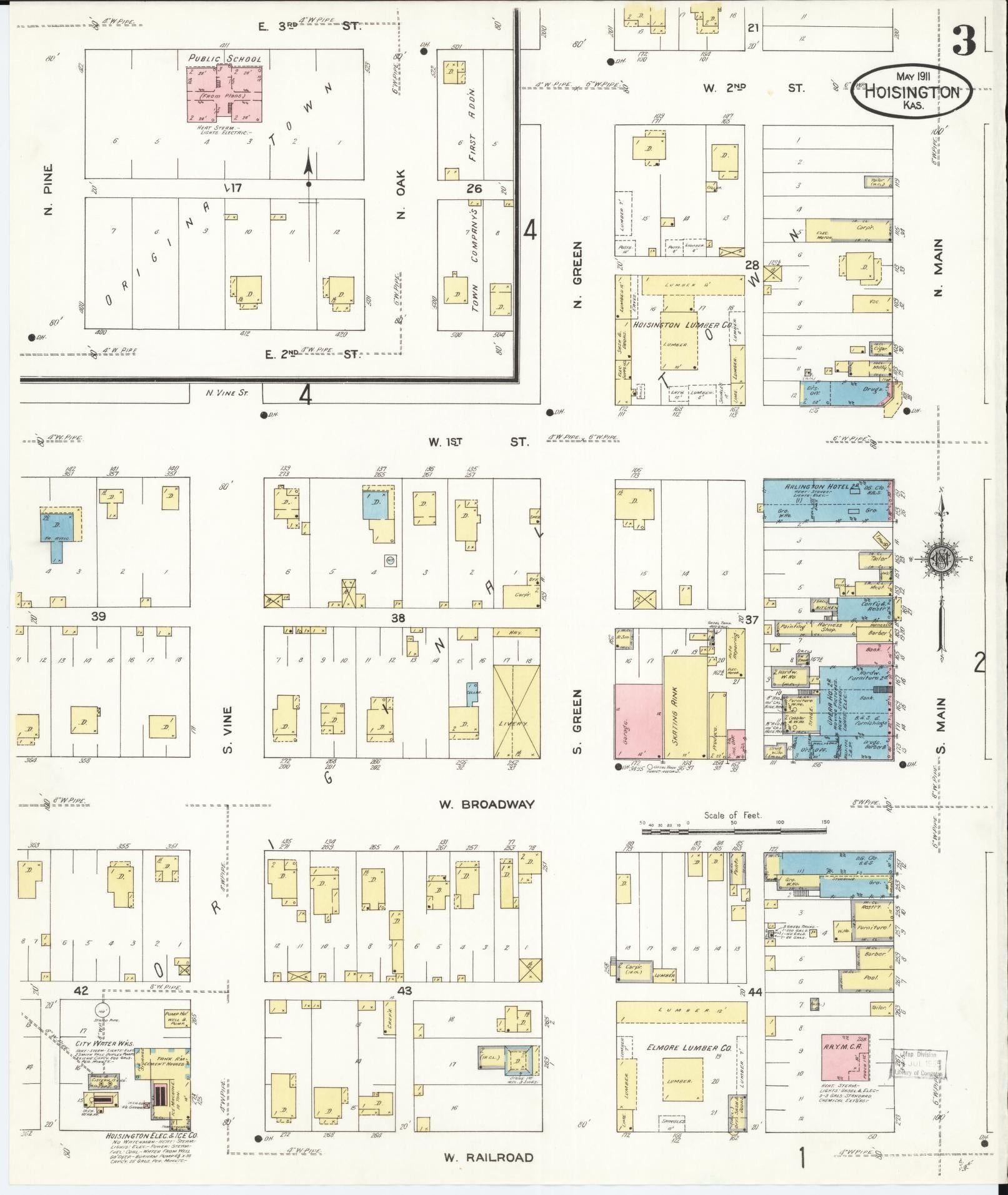 Sanborn Fire Insurance Map from Hoisington, Barton County, Kansas (1911), Sheet #0003 - Historic Sanborn Fire Insurance Map Print, vintage old map wall art, antique decor, genealogy gift, Kansas Kansas map