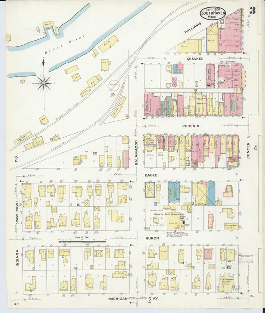 Sanborn Fire Insurance Map from South Haven, Van Buren County, Michigan (1908), Sheet #0003 - Historic Sanborn Fire Insurance Map Print, vintage old map wall art, antique decor, genealogy gift, Michigan Michigan map