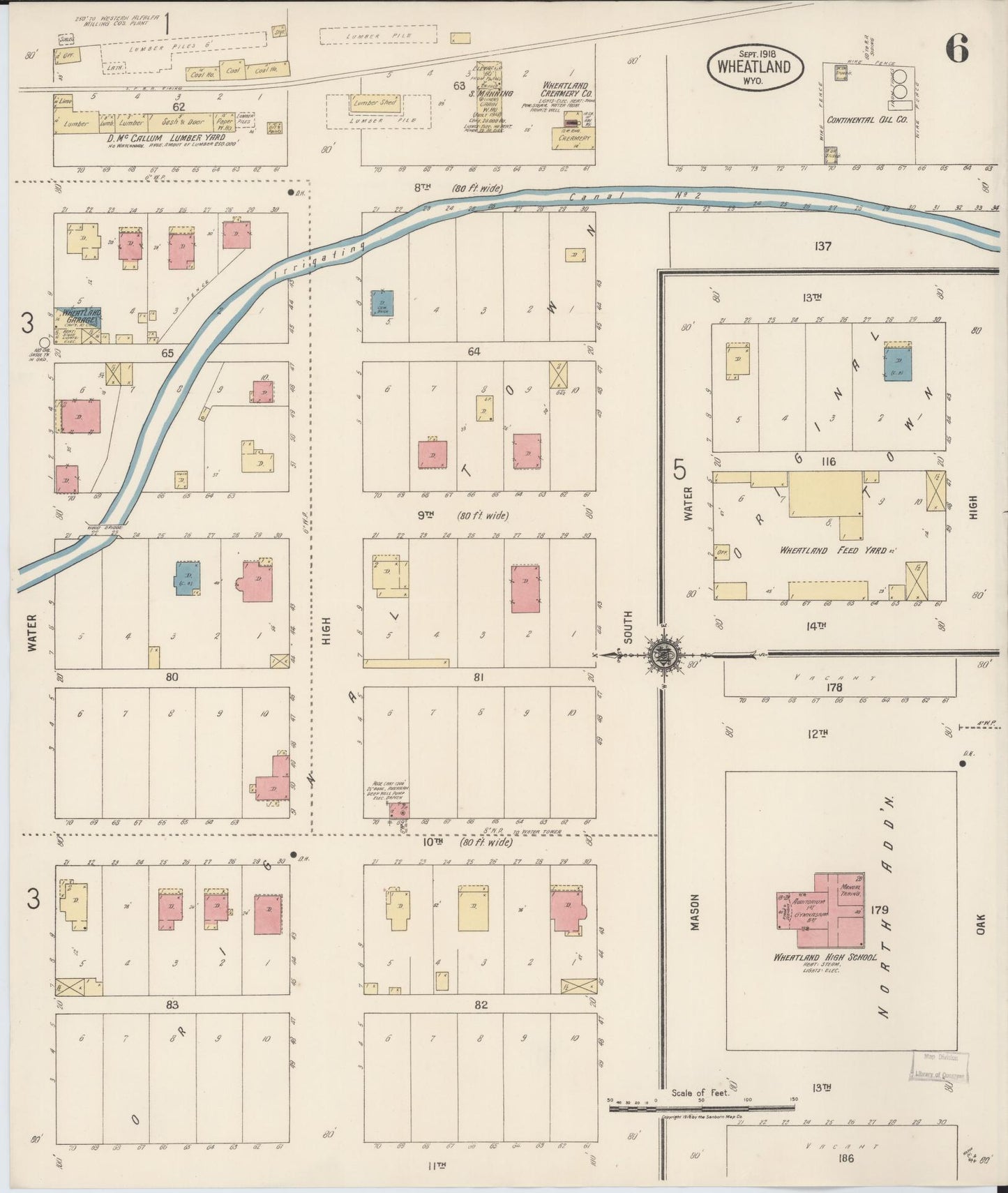 Sanborn Fire Insurance Map from Wheatland, Platte County, Wyoming (1918), Sheet #0006 - Historic Sanborn Fire Insurance Map Print, vintage old map wall art, antique decor, genealogy gift, Wyoming Wyoming map