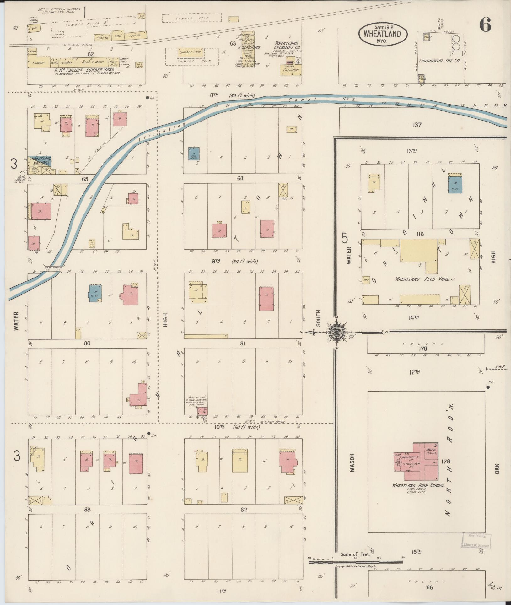 Sanborn Fire Insurance Map from Wheatland, Platte County, Wyoming (1918), Sheet #0006 - Historic Sanborn Fire Insurance Map Print, vintage old map wall art, antique decor, genealogy gift, Wyoming Wyoming map