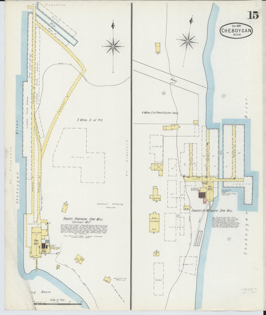 Sanborn Fire Insurance Map from Cheboygan, Cheboygan County, Michigan (1895), Sheet #0015 - Historic Sanborn Fire Insurance Map Print, vintage old map wall art, antique decor, genealogy gift, Michigan Michigan map