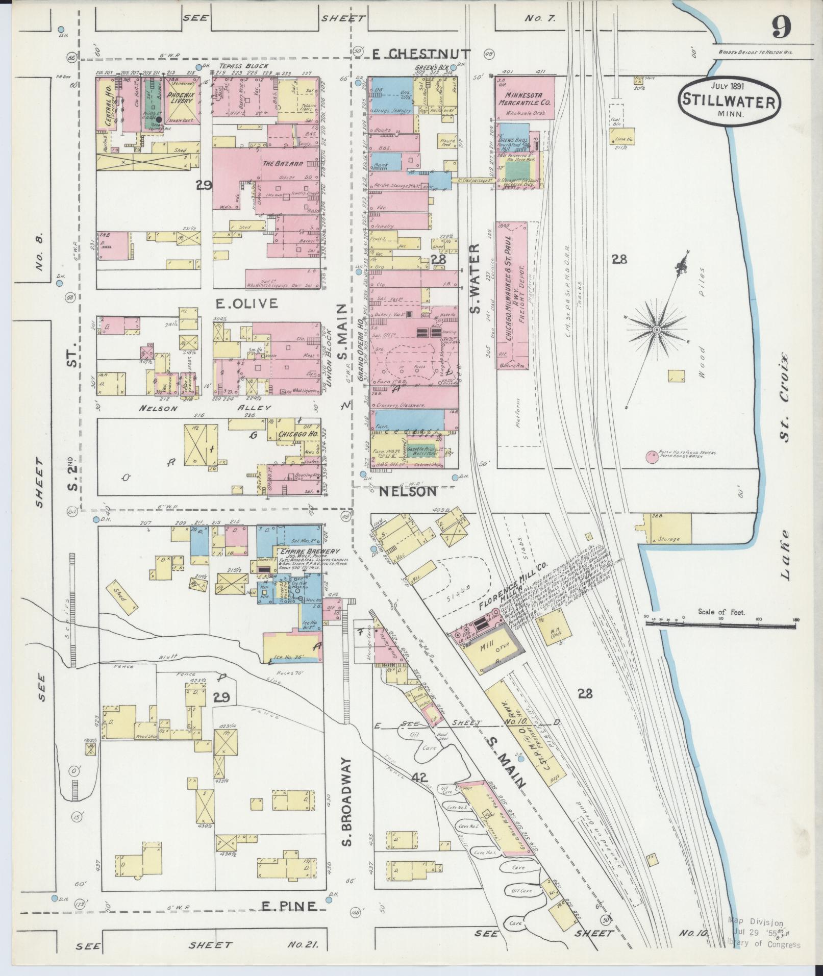 Sanborn Fire Insurance Map from Stillwater, Washington County, Minnesota (1891), Sheet #0009 - Complete Map Set gallery image, historic Sanborn map, vintage wall art, Minnesota Minnesota