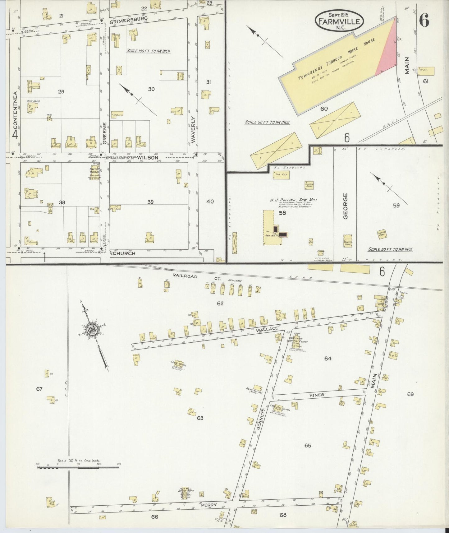 Sanborn Fire Insurance Map from Farmville, Pitt County, North Carolina (1915), Sheet #0006 - Complete Map Set gallery image, historic Sanborn map, vintage wall art, North Carolina North Carolina