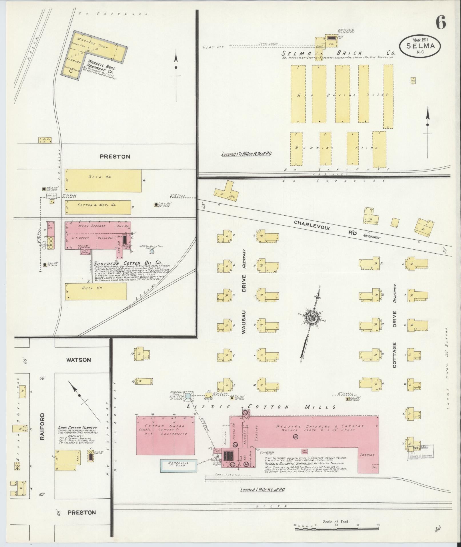 Sanborn Fire Insurance Map from Selma, Johnston County, North Carolina (1911), Sheet #0006 - Complete Map Set gallery image, historic Sanborn map, vintage wall art, North Carolina North Carolina