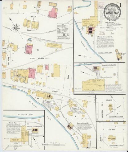 Sanborn Fire Insurance Map from Marked Tree, Poinsett County, Arkansas (1908), Sheet #0001 - Complete Map Set gallery image, historic Sanborn map, vintage wall art, Arkansas Arkansas