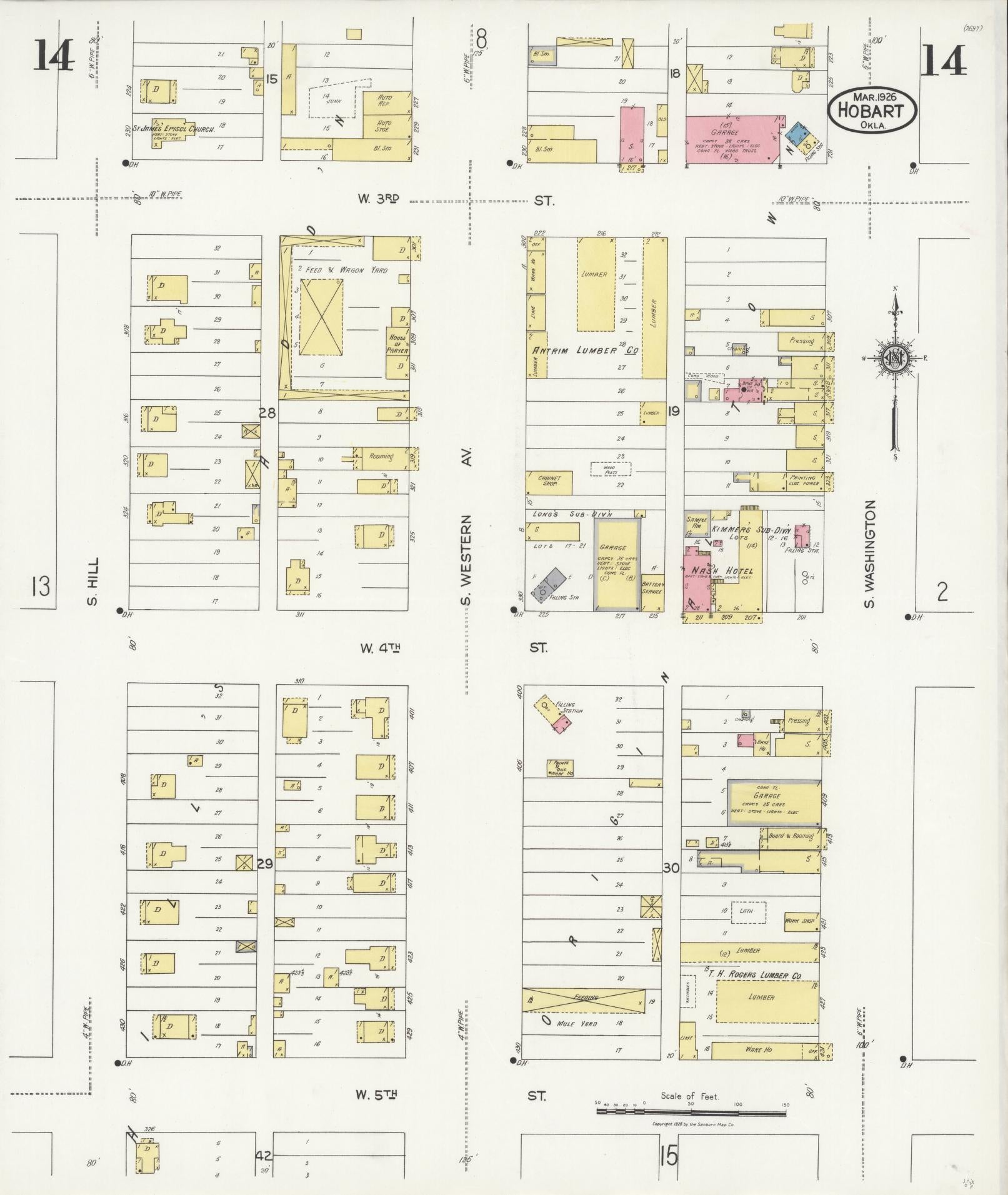 Sanborn Fire Insurance Map from Hobart, Kiowa County, Oklahoma (1926), Sheet #0014 - Historic Sanborn Fire Insurance Map Print, vintage old map wall art, antique decor, genealogy gift, Oklahoma Oklahoma map