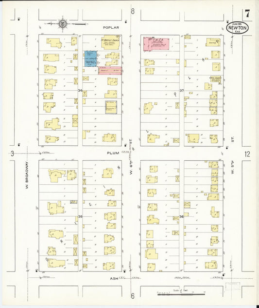 Sanborn Fire Insurance Map from Newton, Harvey County, Kansas (1915), Sheet #0007 - Historic Sanborn Fire Insurance Map Print, vintage old map wall art, antique decor, genealogy gift, Kansas Kansas map