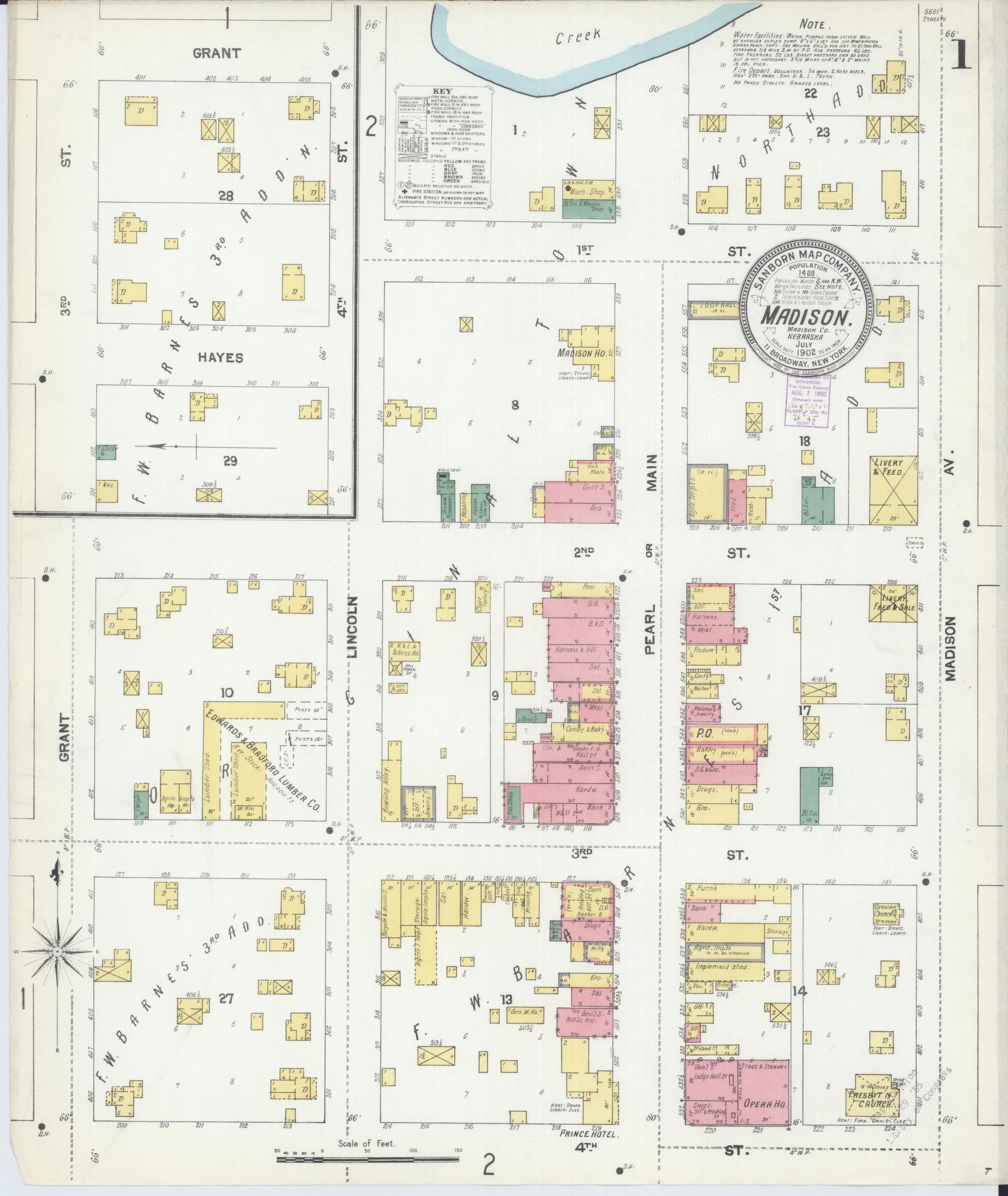 Sanborn Fire Insurance Map from Madison, Madison County, Nebraska (1902), Sheet #0001 - Complete Map Set gallery image, historic Sanborn map, vintage wall art, Nebraska Nebraska