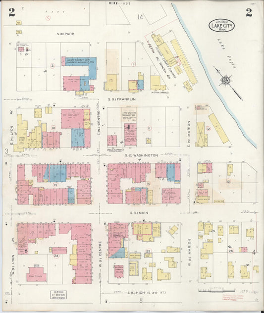 Sanborn Fire Insurance Map from Lake City, Wabasha County, Minnesota (1938), Sheet #0002 - Historic Sanborn Fire Insurance Map Print, vintage old map wall art, antique decor, genealogy gift, Minnesota Minnesota map