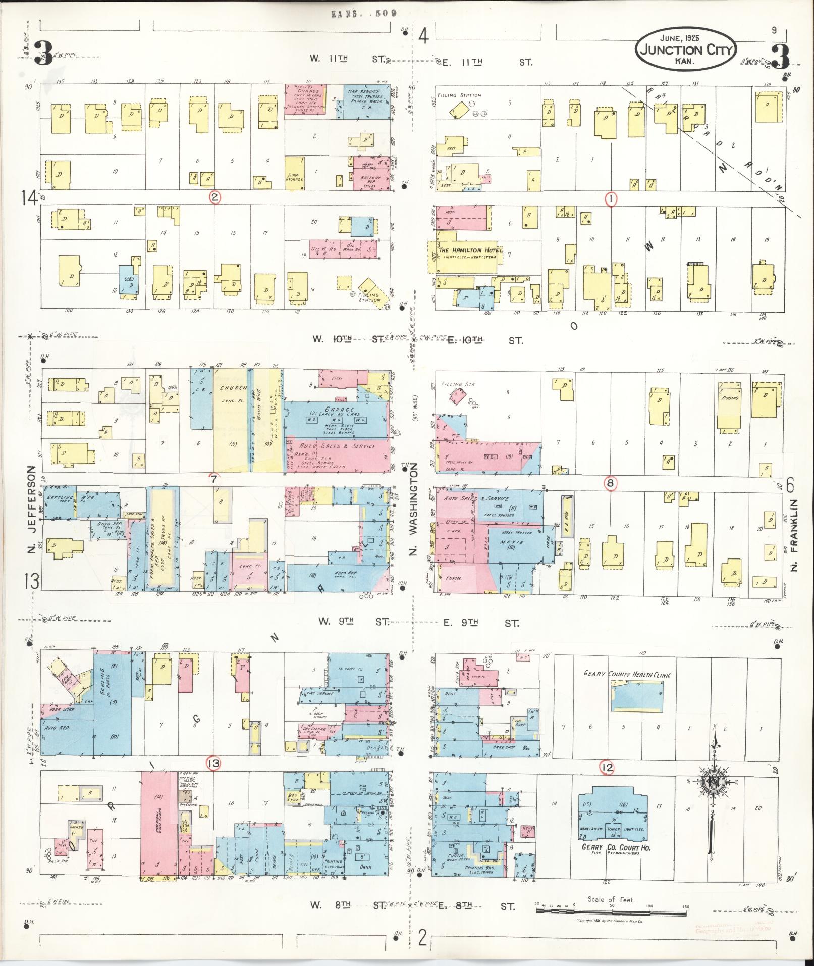 Sanborn Fire Insurance Map from Junction City, Geary County, Kansas (1947), Sheet #0003 - Historic Sanborn Fire Insurance Map Print, vintage old map wall art, antique decor, genealogy gift, Kansas Kansas map