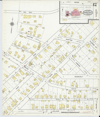 Sanborn Fire Insurance Map from Hancock, Houghton County, Michigan (1917), Sheet #0012 - Historic Sanborn Fire Insurance Map Print, vintage old map wall art, antique decor, genealogy gift, Michigan Michigan map