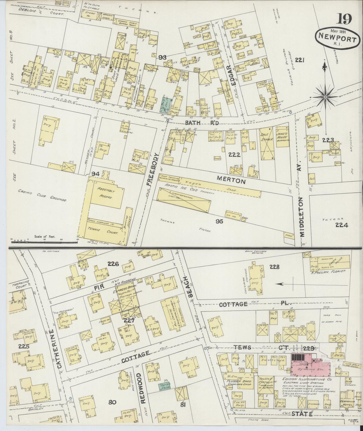 Sanborn Fire Insurance Map from Newport, Newport County, Rhode Island (1891), Sheet #0019 - Complete Map Set gallery image, historic Sanborn map, vintage wall art, Rhode Island Rhode Island