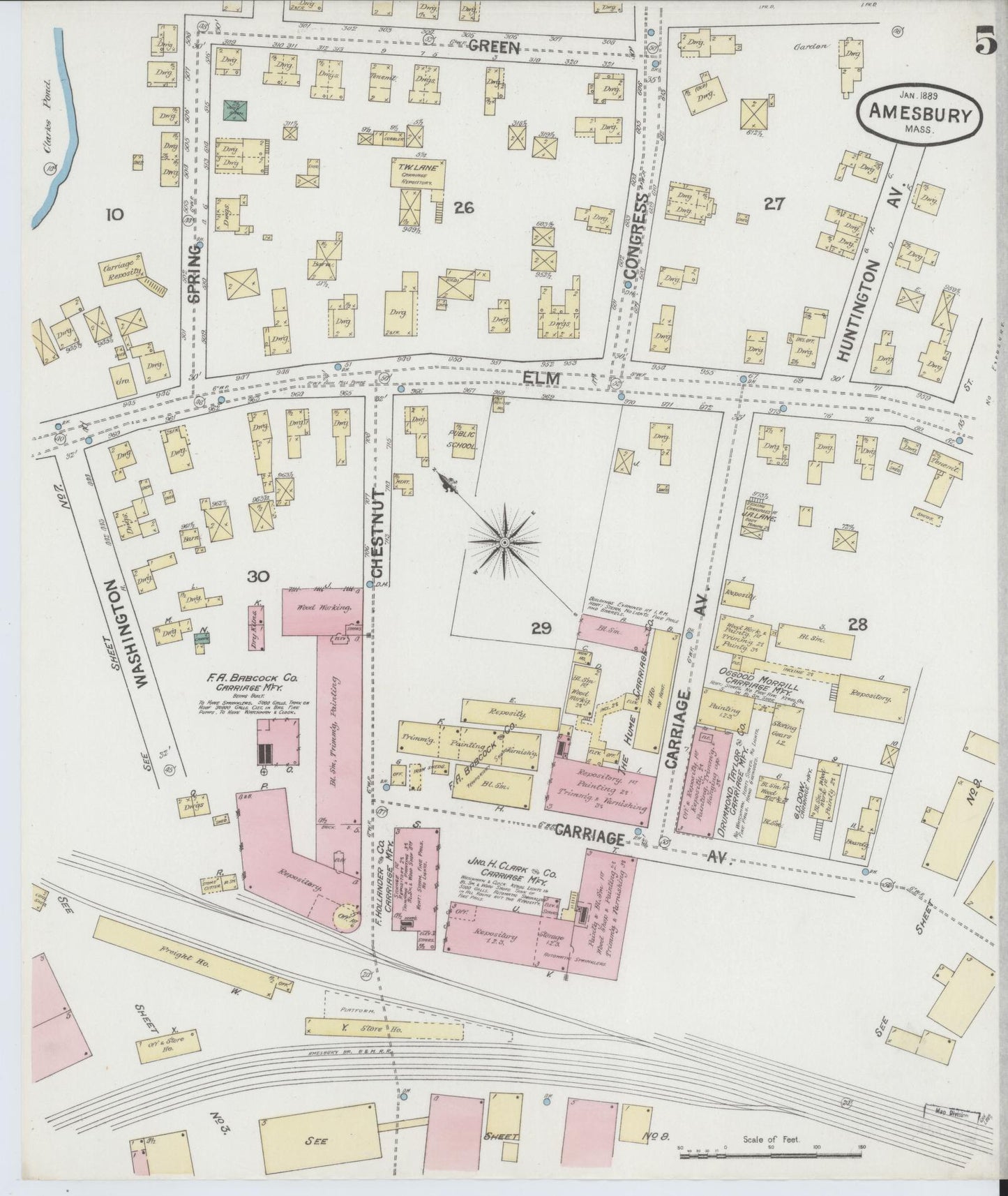 Sanborn Fire Insurance Map from Amesbury, Essex County, Massachusetts (1889), Sheet #0005 - Complete Map Set gallery image, historic Sanborn map, vintage wall art, Massachusetts Massachusetts