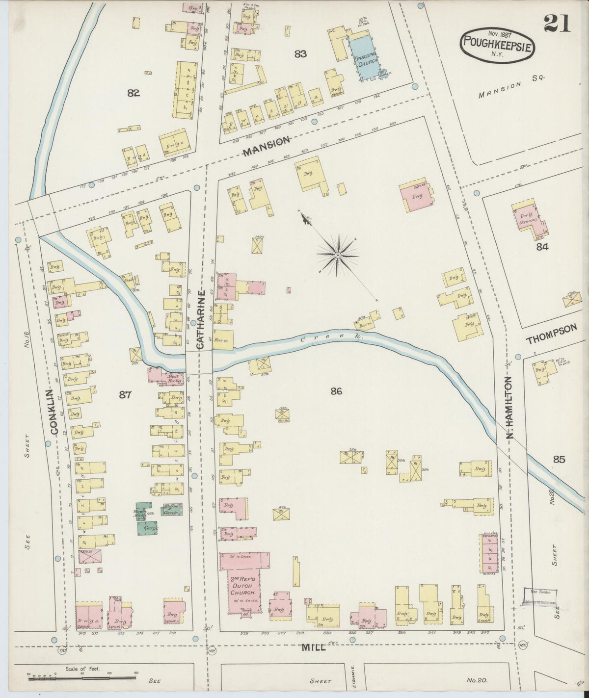 Sanborn Fire Insurance Map from Poughkeepsie, Dutchess County, New York (1887), Sheet #0021 - Complete Map Set gallery image, historic Sanborn map, vintage wall art, New York New York