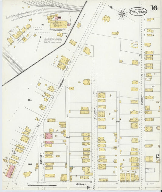 Sanborn Fire Insurance Map from Phillipsburg, Warren County, New Jersey (1903), Sheet #0016 - Historic Sanborn Fire Insurance Map Print, vintage old map wall art, antique decor, genealogy gift, New Jersey New Jersey map