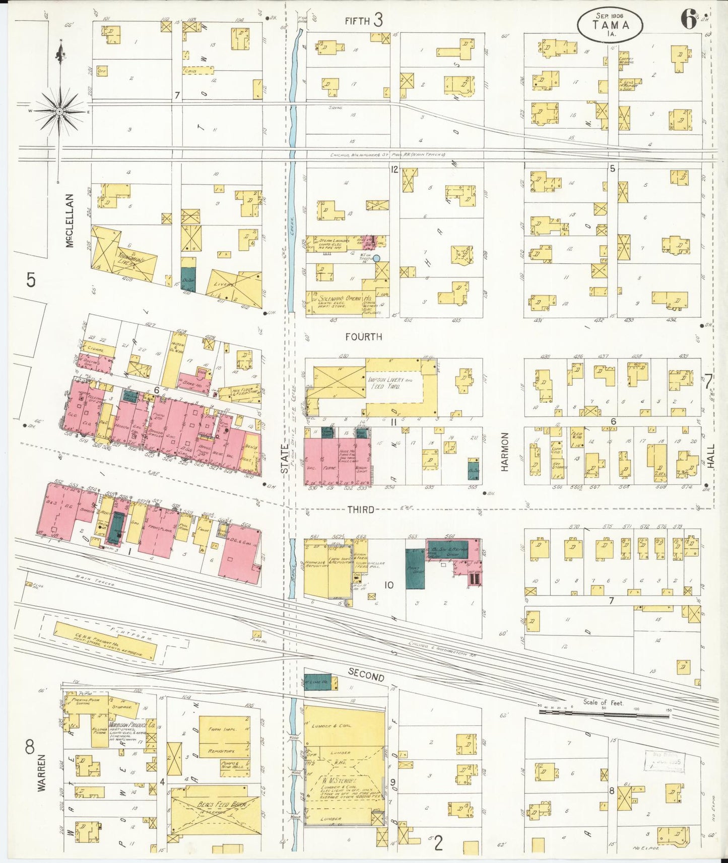 Sanborn Fire Insurance Map from Tama, Tama County, Iowa (1906), Sheet #0006 - Historic Sanborn Fire Insurance Map Print, vintage old map wall art