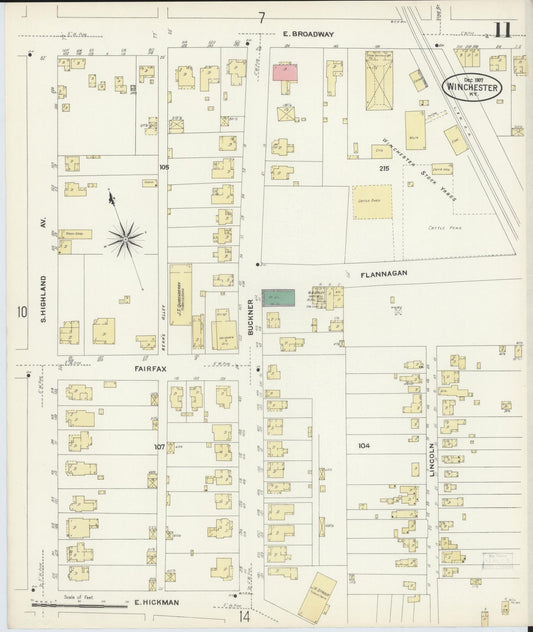 Sanborn Fire Insurance Map from Winchester, Clark County, Kentucky (1907), Sheet #0011 - Historic Sanborn Fire Insurance Map Print, vintage old map wall art, antique decor, genealogy gift, Kentucky Kentucky map