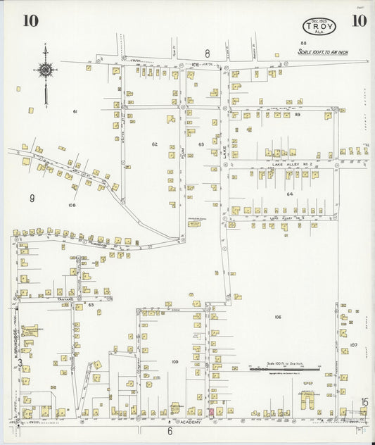 Sanborn Fire Insurance Map from Troy, Pike County, Alabama (1923), Sheet #0010 - Historic Sanborn Fire Insurance Map Print, vintage old map wall art, antique decor, genealogy gift, Alabama Alabama map