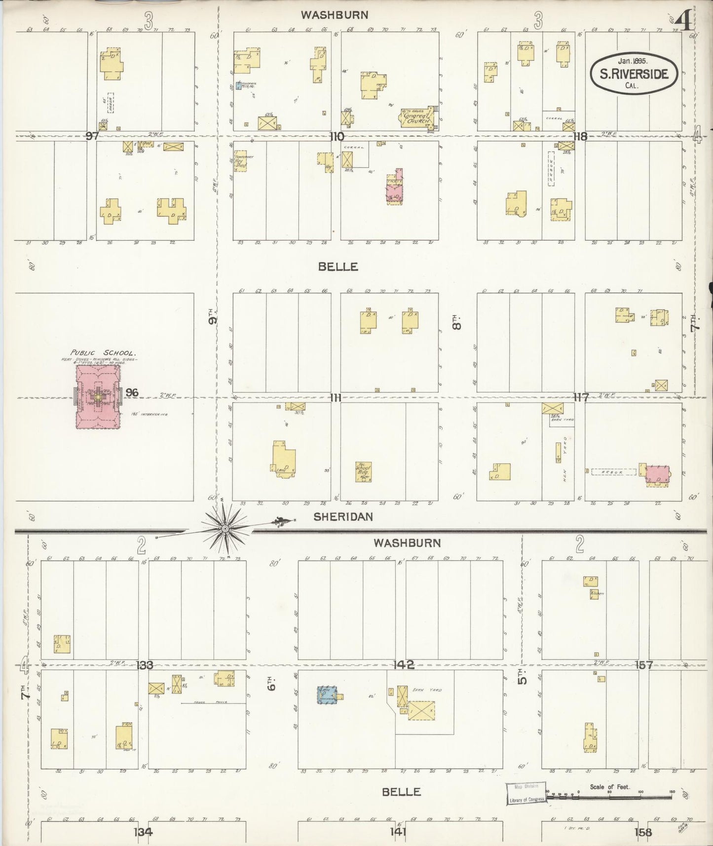Sanborn Fire Insurance Map from South Riverside, Riverside County, California (1895), Sheet #0004 - Complete Map Set gallery image, historic Sanborn map, vintage wall art, California California