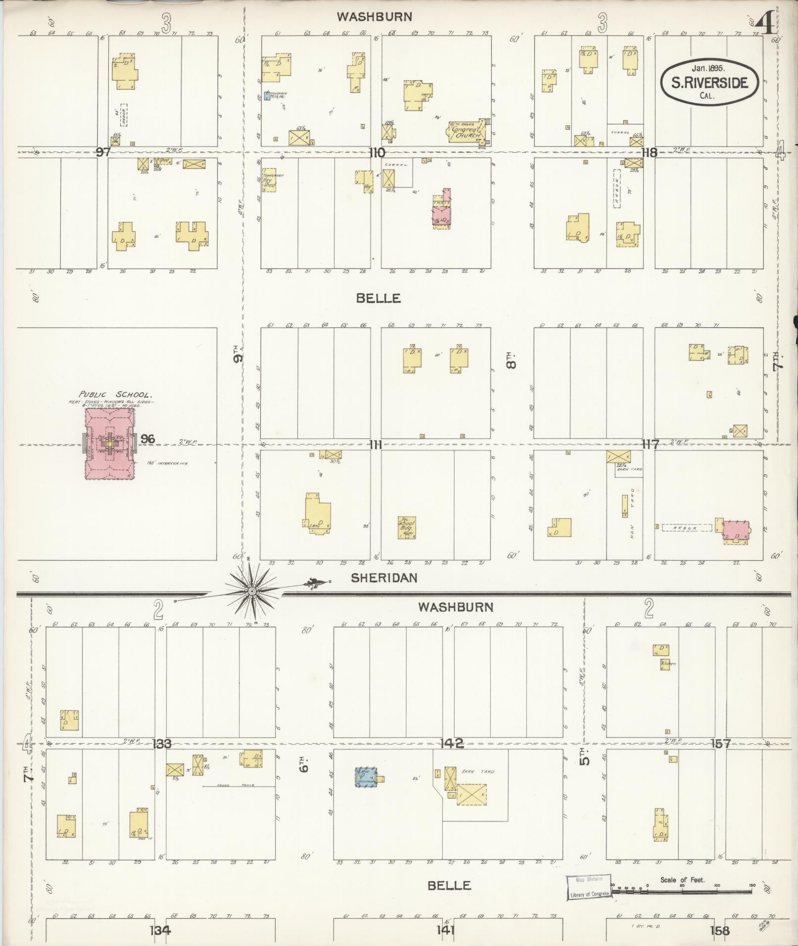 Sanborn Fire Insurance Map from South Riverside, Riverside County, California (1895), Sheet #0004 - Complete Map Set gallery image, historic Sanborn map, vintage wall art, California California