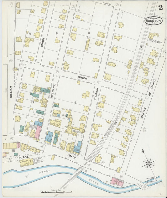 Sanborn Fire Insurance Map from Boonton, Morris County, New Jersey (1892), Sheet #0002 - Historic Sanborn Fire Insurance Map Print, vintage old map wall art, antique decor, genealogy gift, New Jersey New Jersey map
