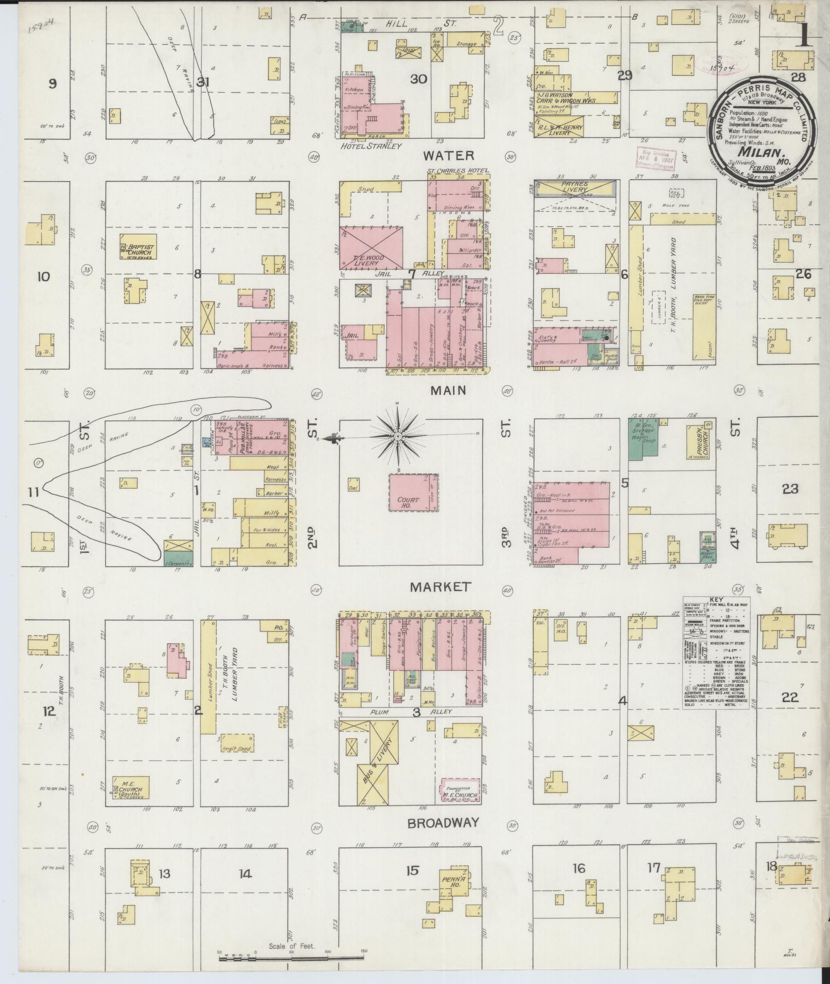 Sanborn Fire Insurance Map from Milan, Sullivan County, Missouri (1893), Sheet #0001 - Complete Map Set gallery image, historic Sanborn map, vintage wall art, Missouri Missouri