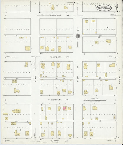 Sanborn Fire Insurance Map from Weatherford, Custer County, Oklahoma (1918), Sheet #0004 - Complete Map Set gallery image, historic Sanborn map, vintage wall art, Oklahoma Oklahoma