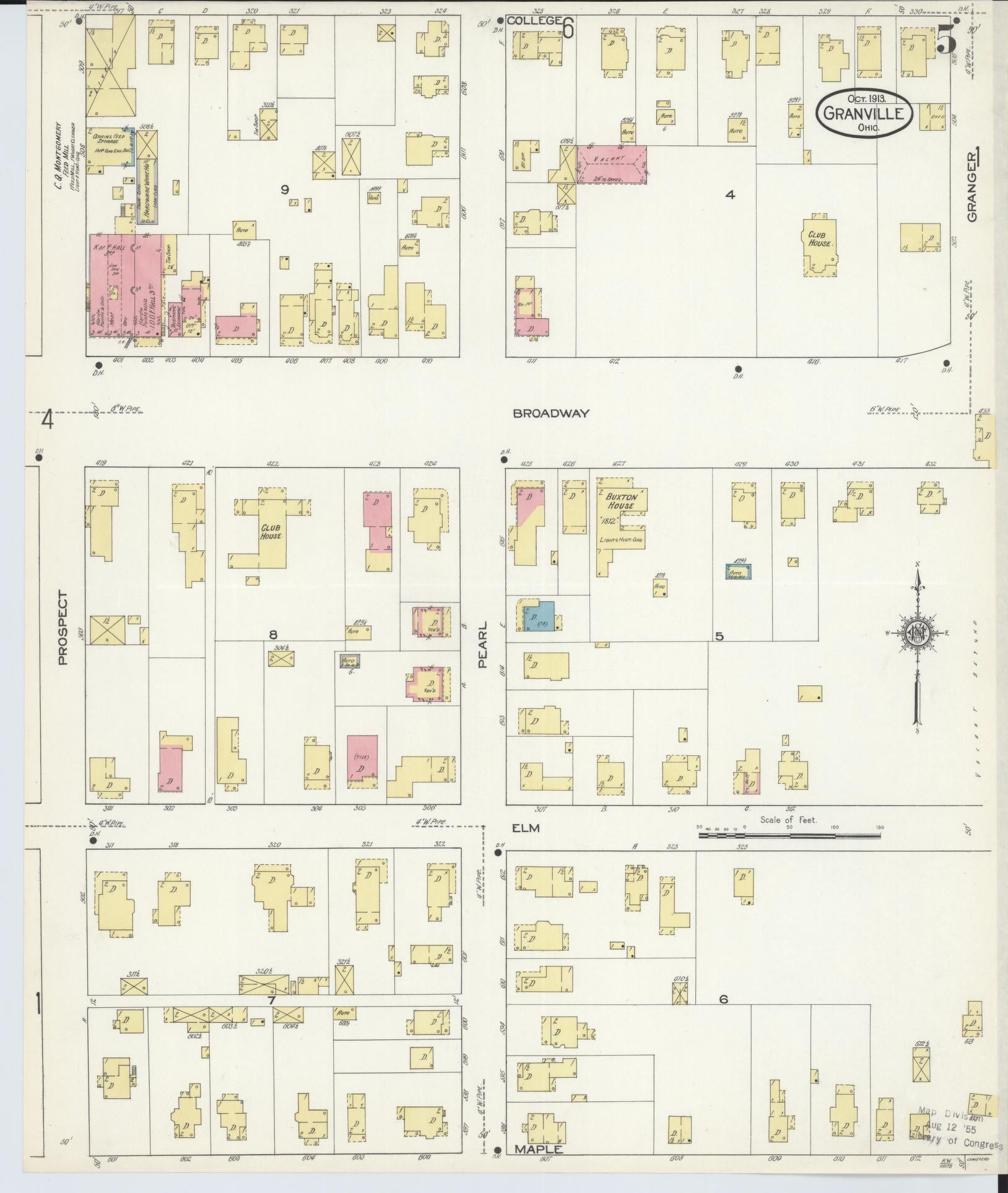 Sanborn Fire Insurance Map from Granville, Licking County, Ohio (1913), Sheet #0005 - Historic Sanborn Fire Insurance Map Print, vintage old map wall art, antique decor, genealogy gift, Ohio Ohio map