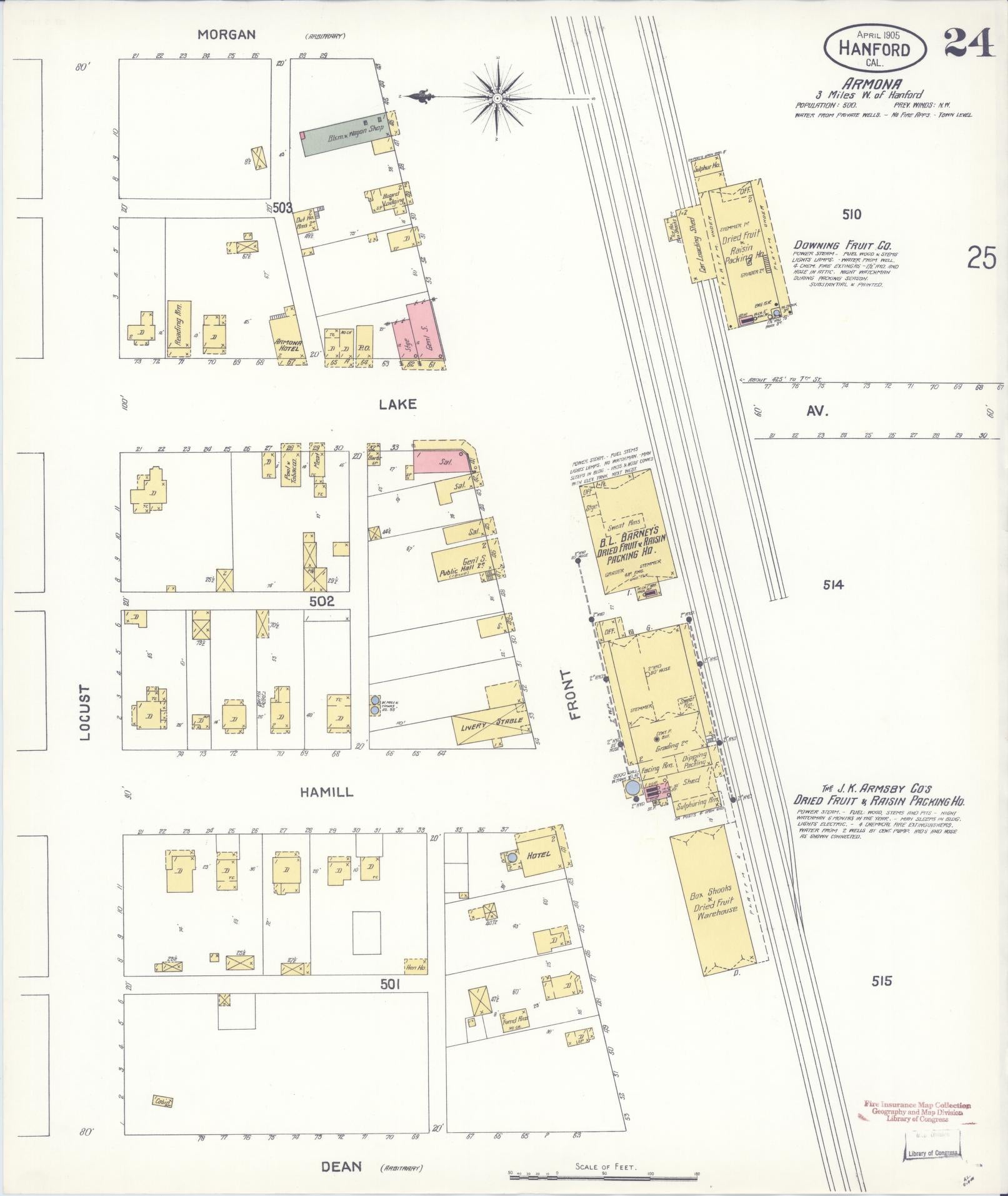 Sanborn Fire Insurance Map from Hanford, Kings County, California (1905), Sheet #0024 - Historic Sanborn Fire Insurance Map Print, vintage old map wall art, antique decor, genealogy gift, California California map