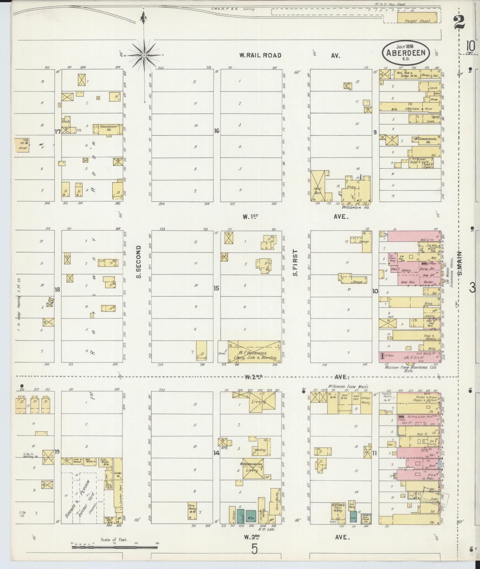 Sanborn Fire Insurance Map from Aberdeen, Brown County, South Dakota (1898), Sheet #0002 - Historic Sanborn Fire Insurance Map Print, vintage old map wall art, antique decor, genealogy gift, South Dakota South Dakota map
