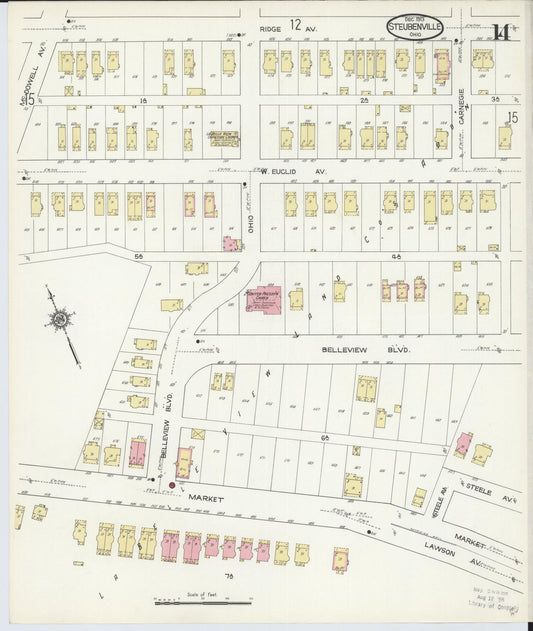 Sanborn Fire Insurance Map from Steubenville, Jefferson County, Ohio (1913), Sheet #0014 - Historic Sanborn Fire Insurance Map Print, vintage old map wall art, antique decor, genealogy gift, Ohio Ohio map