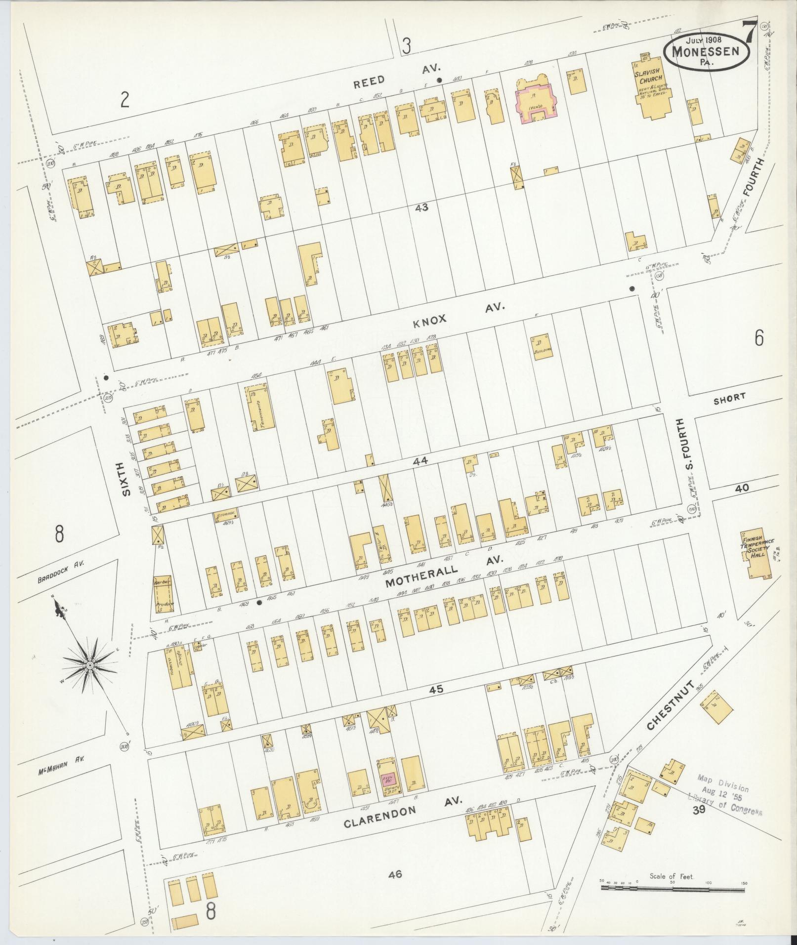 Sanborn Fire Insurance Map from Monessen, Westmoreland County, Pennsylvania (1908), Sheet #0007 - Complete Map Set gallery image, historic Sanborn map, vintage wall art, Pennsylvania Pennsylvania