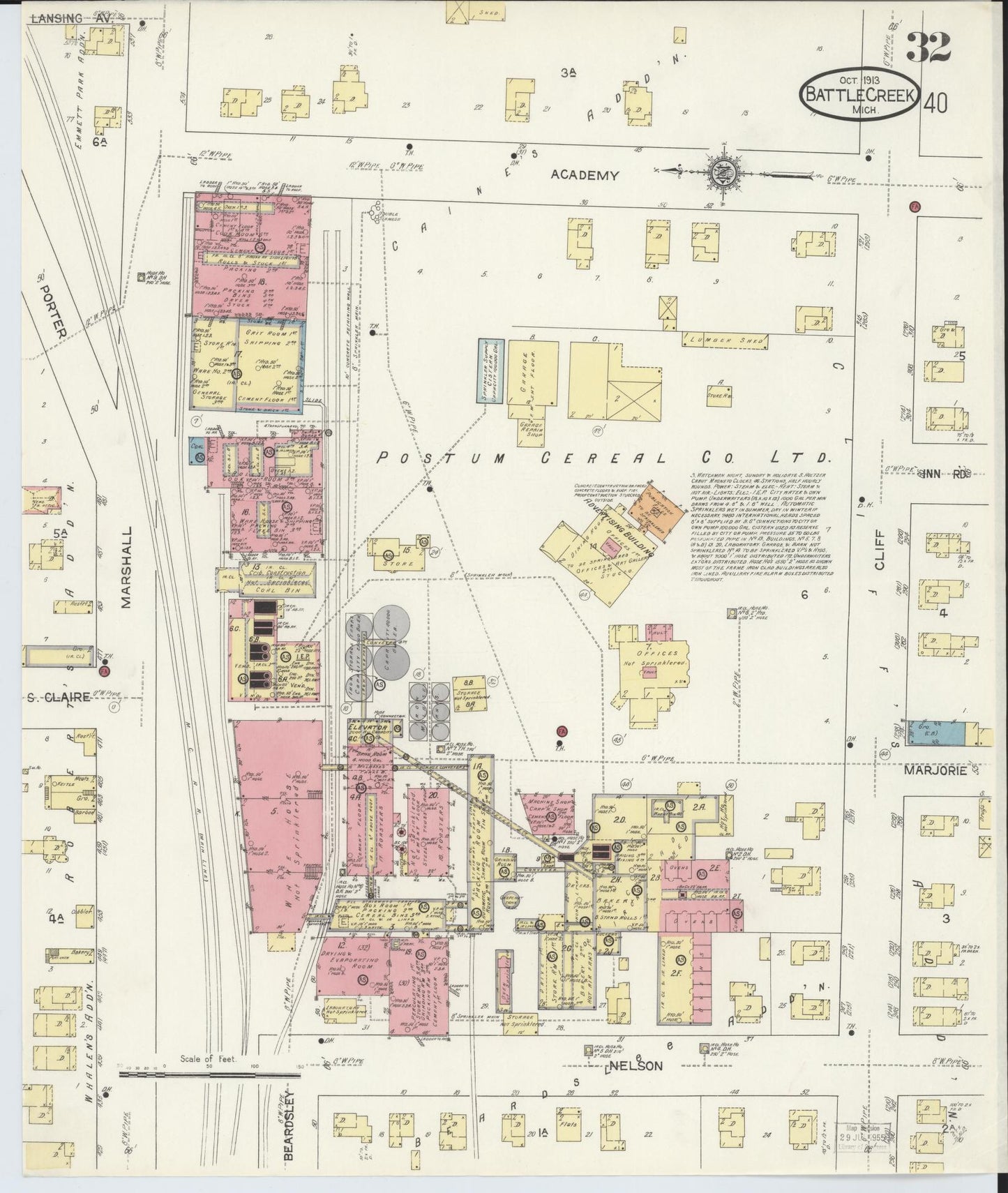 Sanborn Fire Insurance Map from Battle Creek, Calhoun County, Michigan (1913), Sheet #0032 - Complete Map Set gallery image, historic Sanborn map, vintage wall art, Michigan Michigan