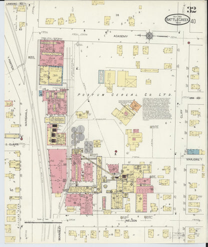 Sanborn Fire Insurance Map from Battle Creek, Calhoun County, Michigan (1913), Sheet #0032 - Complete Map Set gallery image, historic Sanborn map, vintage wall art, Michigan Michigan