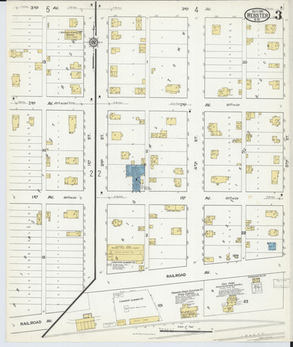 Sanborn Fire Insurance Map from Webster, Day County, South Dakota (1916), Sheet #0003 - Complete Map Set gallery image, historic Sanborn map, vintage wall art, South Dakota South Dakota