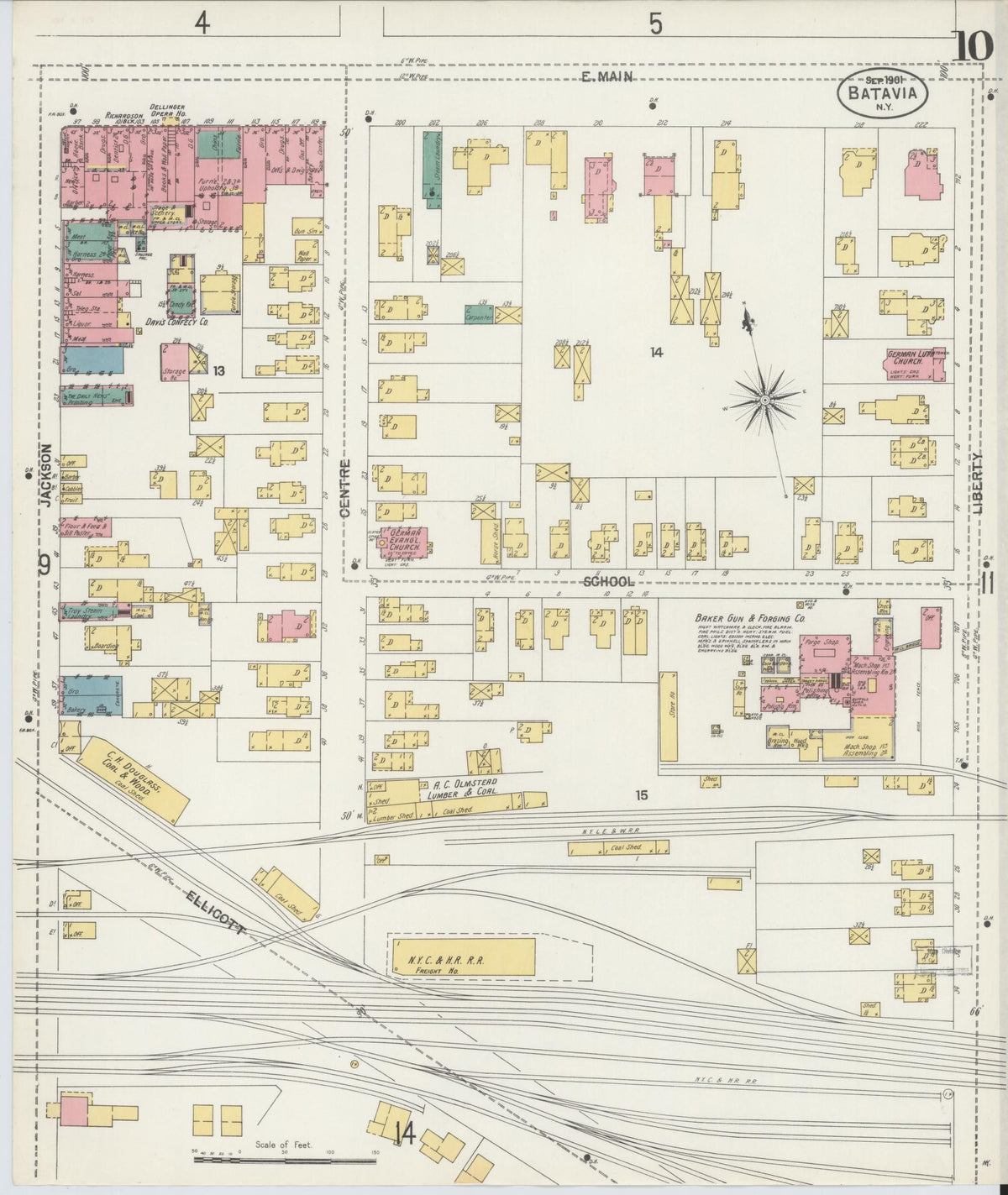 Sanborn Fire Insurance Map from Batavia, Genesee County, New York (1901), Sheet #0010 - Historic Sanborn Fire Insurance Map Print, vintage old map wall art, antique decor, genealogy gift, New York New York map