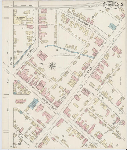 Sanborn Fire Insurance Map from Uniontown, Fayette County, Pennsylvania (1886), Sheet #0003 - Historic Sanborn Fire Insurance Map Print, vintage old map wall art, antique decor, genealogy gift, Pennsylvania Pennsylvania map