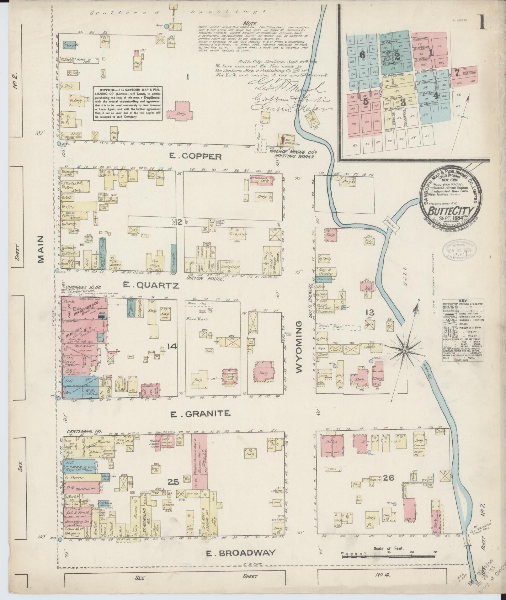 Sanborn Fire Insurance Map from Butte, Silver Bow County, Montana (1884), Sheet #0001 - Complete Map Set gallery image, historic Sanborn map, vintage wall art, Montana Montana