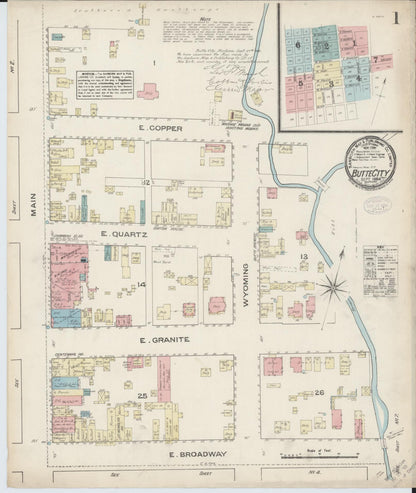 Sanborn Fire Insurance Map from Butte, Silver Bow County, Montana (1884), Sheet #0001 - Complete Map Set gallery image, historic Sanborn map, vintage wall art, Montana Montana