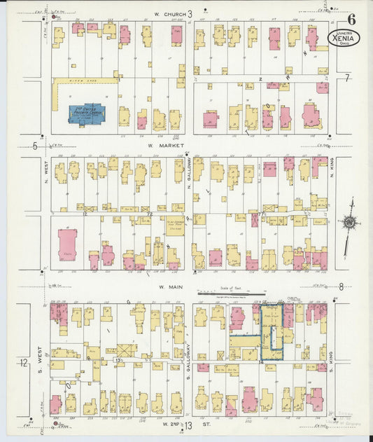 Sanborn Fire Insurance Map from Xenia, Greene County, Ohio (1919), Sheet #0006 - Historic Sanborn Fire Insurance Map Print, vintage old map wall art, antique decor, genealogy gift, Ohio Ohio map