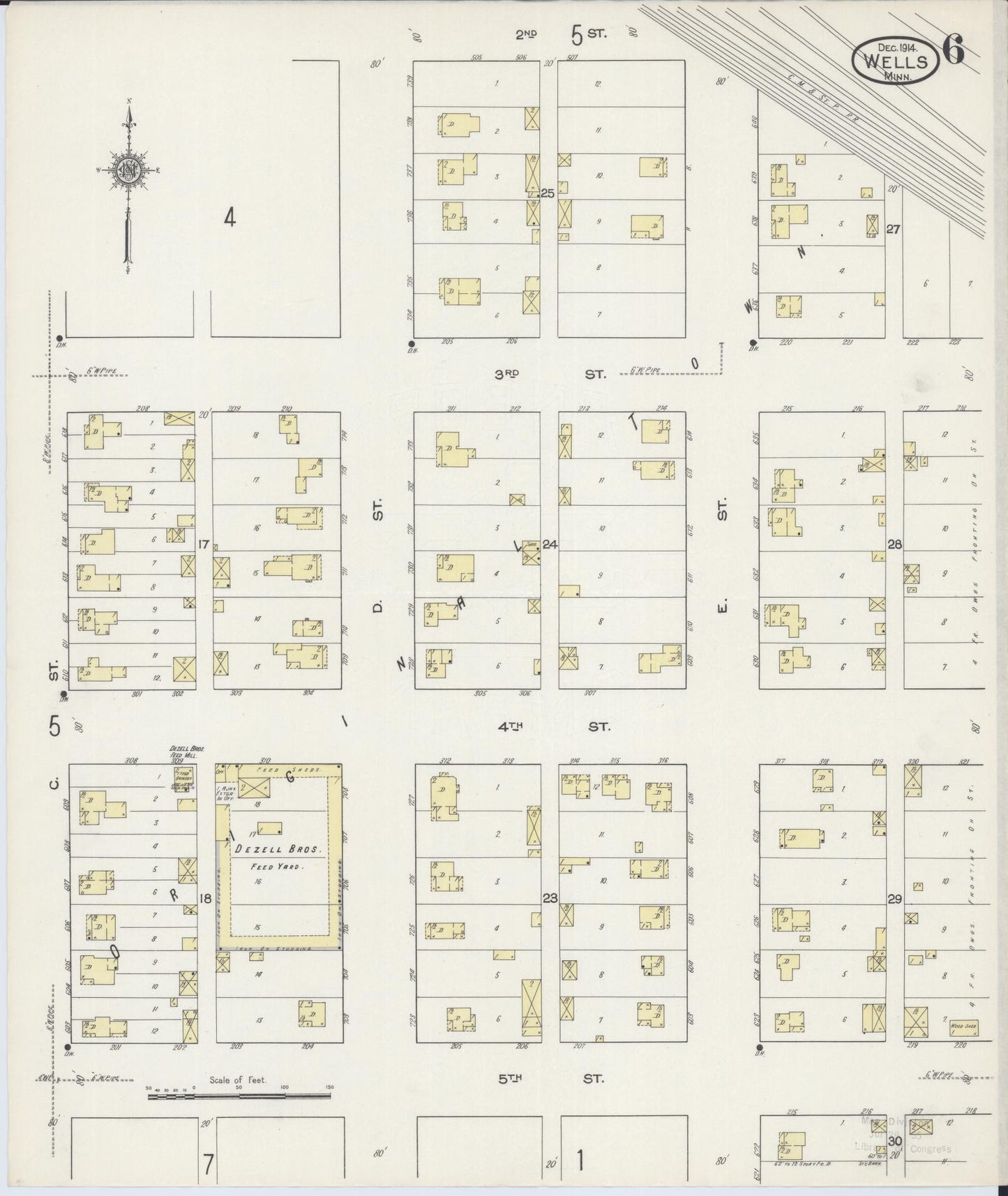 Sanborn Fire Insurance Map from Wells, Faribault County, Minnesota (1914), Sheet #0006 - Historic Sanborn Fire Insurance Map Print, vintage old map wall art, antique decor, genealogy gift, Minnesota Minnesota map