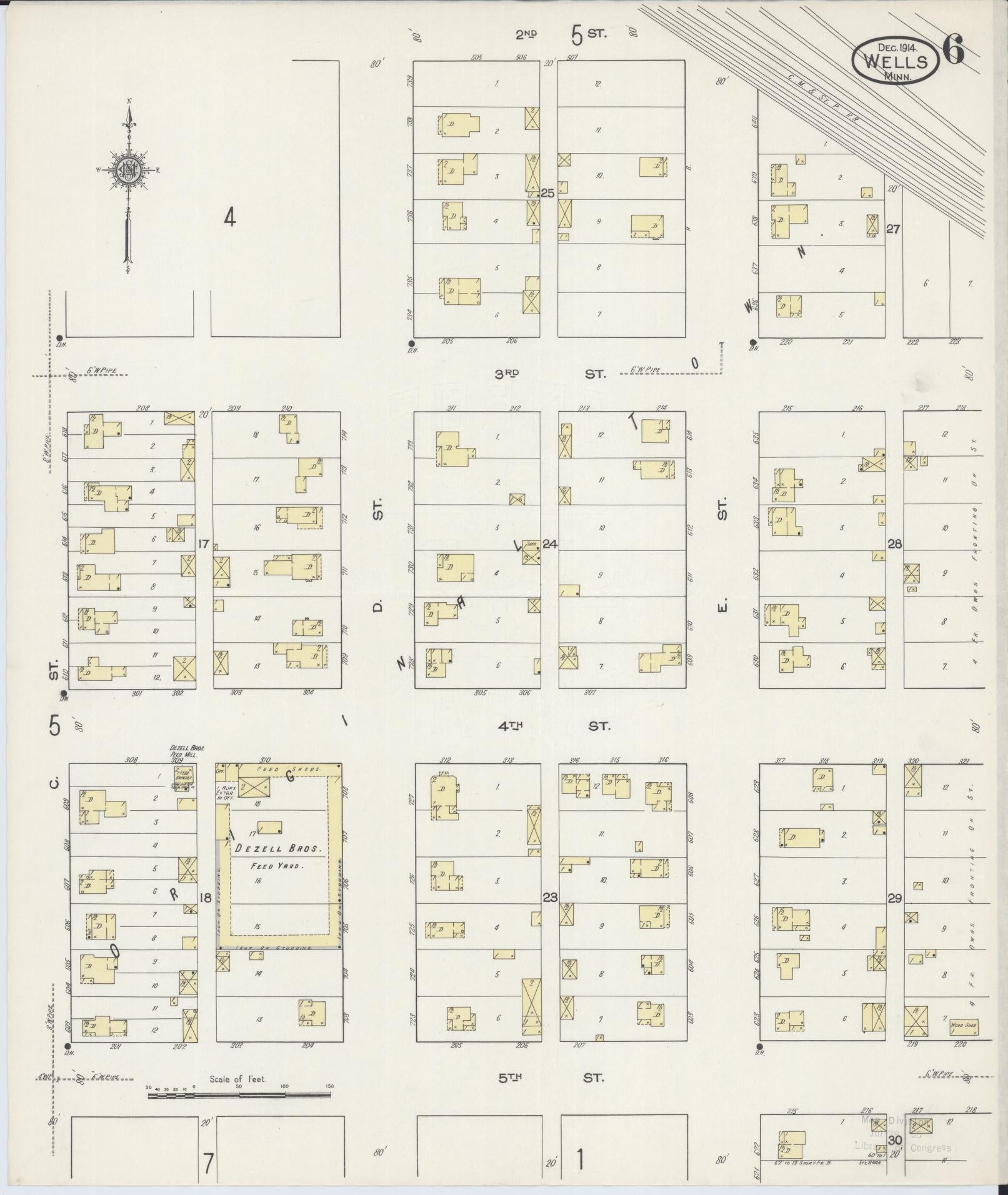 Sanborn Fire Insurance Map from Wells, Faribault County, Minnesota (1914), Sheet #0006 - Historic Sanborn Fire Insurance Map Print, vintage old map wall art, antique decor, genealogy gift, Minnesota Minnesota map