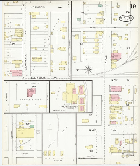 Sanborn Fire Insurance Map from Wichita, Sedgwick County, Kansas (1892), Sheet #0019 - Historic Sanborn Fire Insurance Map Print, vintage old map wall art, antique decor, genealogy gift, Kansas Kansas map