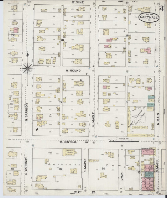 Sanborn Fire Insurance Map from Carthage, Jasper County, Missouri (1888), Sheet #0004 - Historic Sanborn Fire Insurance Map Print, vintage old map wall art, antique decor, genealogy gift, Missouri Missouri map