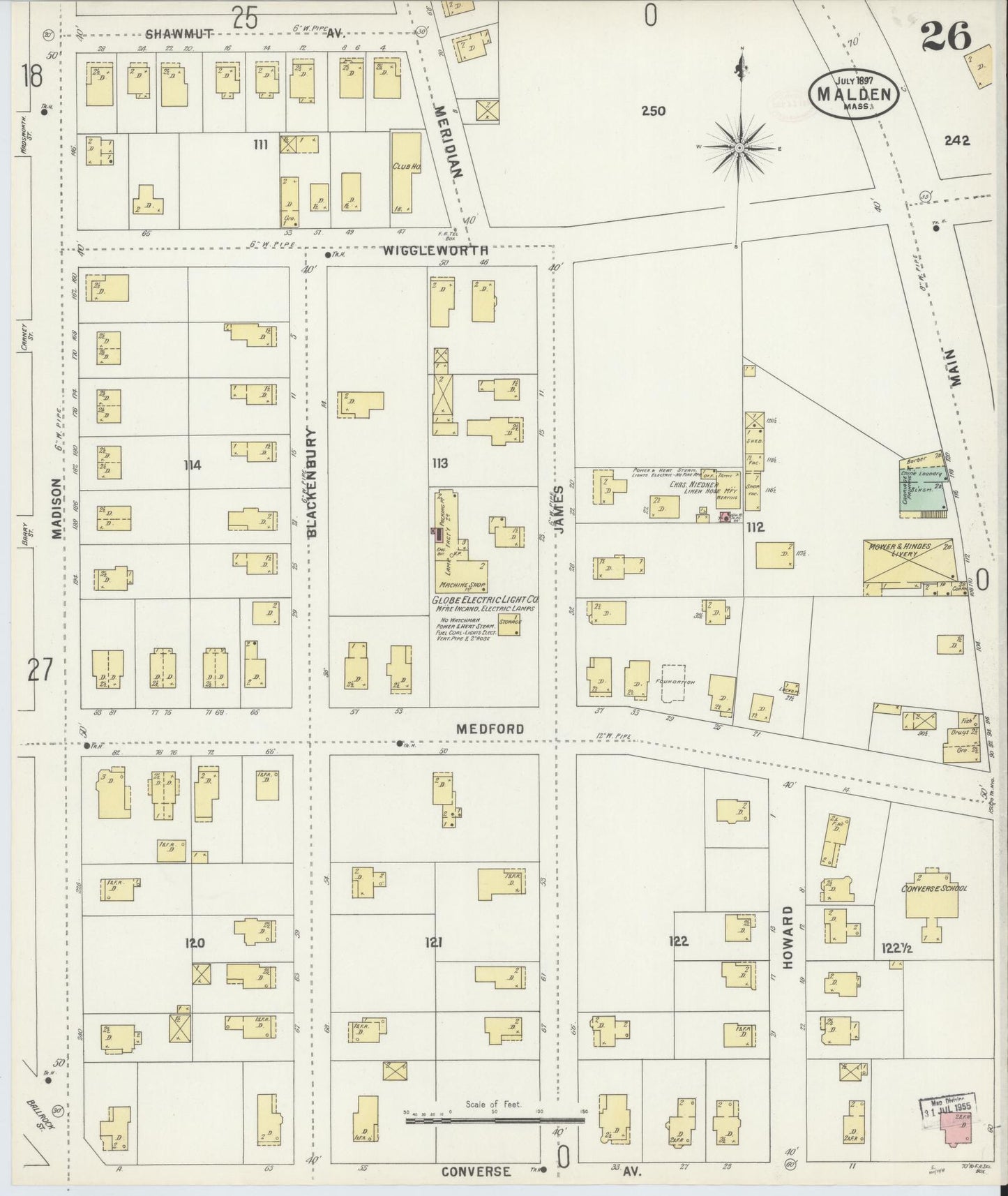 Sanborn Fire Insurance Map from Malden, Middlesex County, Massachusetts (1897), Sheet #0026 - Historic Sanborn Fire Insurance Map Print, vintage old map wall art, antique decor, genealogy gift, Massachusetts Massachusetts map