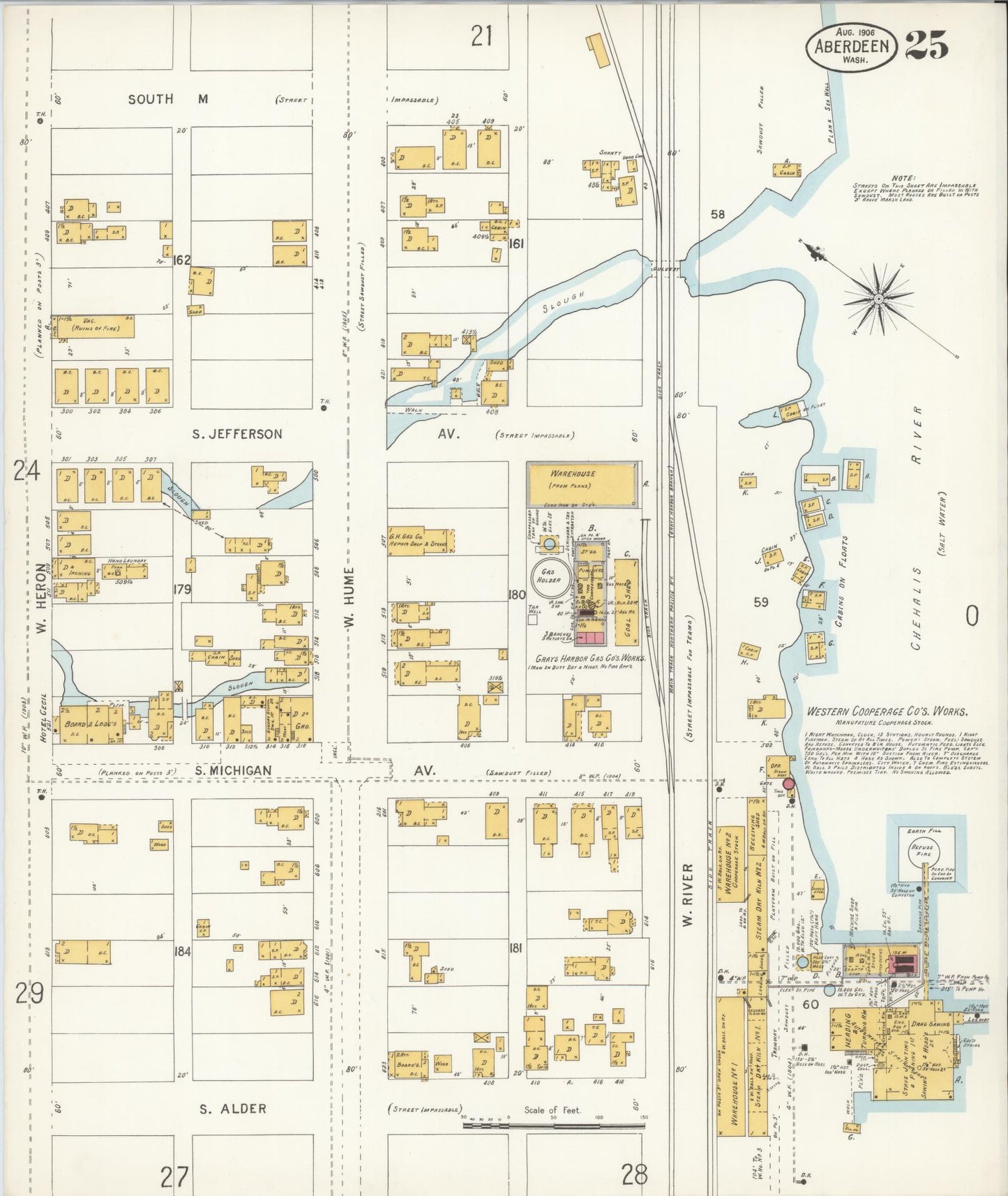 Sanborn Fire Insurance Map from Aberdeen, Grays Harbor County, Washington (1906), Sheet #0025 - Complete Map Set gallery image, historic Sanborn map, vintage wall art, Washington Washington