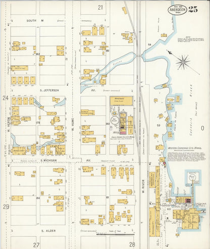 Sanborn Fire Insurance Map from Aberdeen, Grays Harbor County, Washington (1906), Sheet #0025 - Complete Map Set gallery image, historic Sanborn map, vintage wall art, Washington Washington