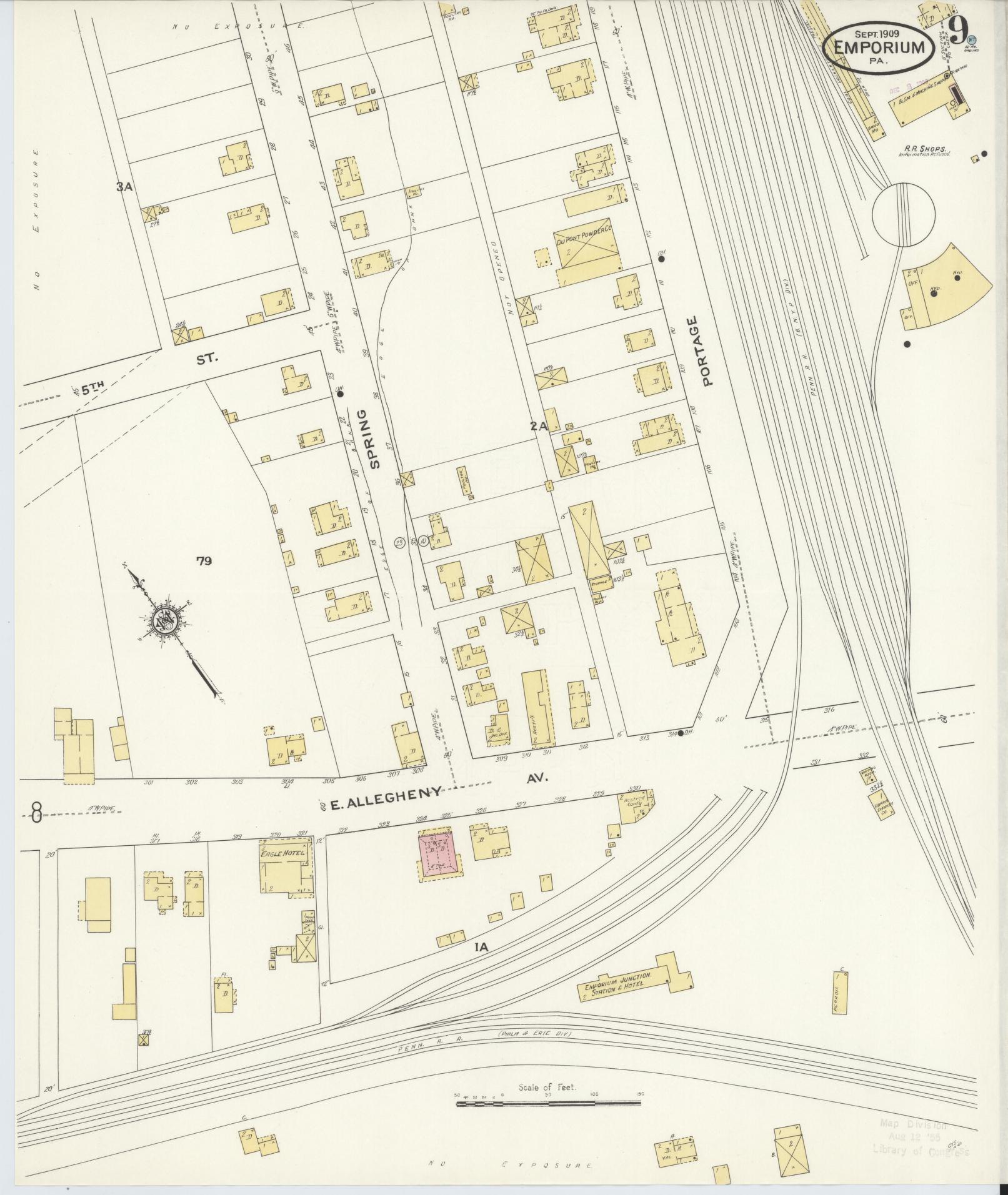 Sanborn Fire Insurance Map from Emporium, Cameron County, Pennsylvania (1909), Sheet #0009 - Historic Sanborn Fire Insurance Map Print, vintage old map wall art, antique decor, genealogy gift, Pennsylvania Pennsylvania map